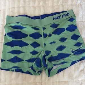Nike Pro Green and Blue Patterned Shorts